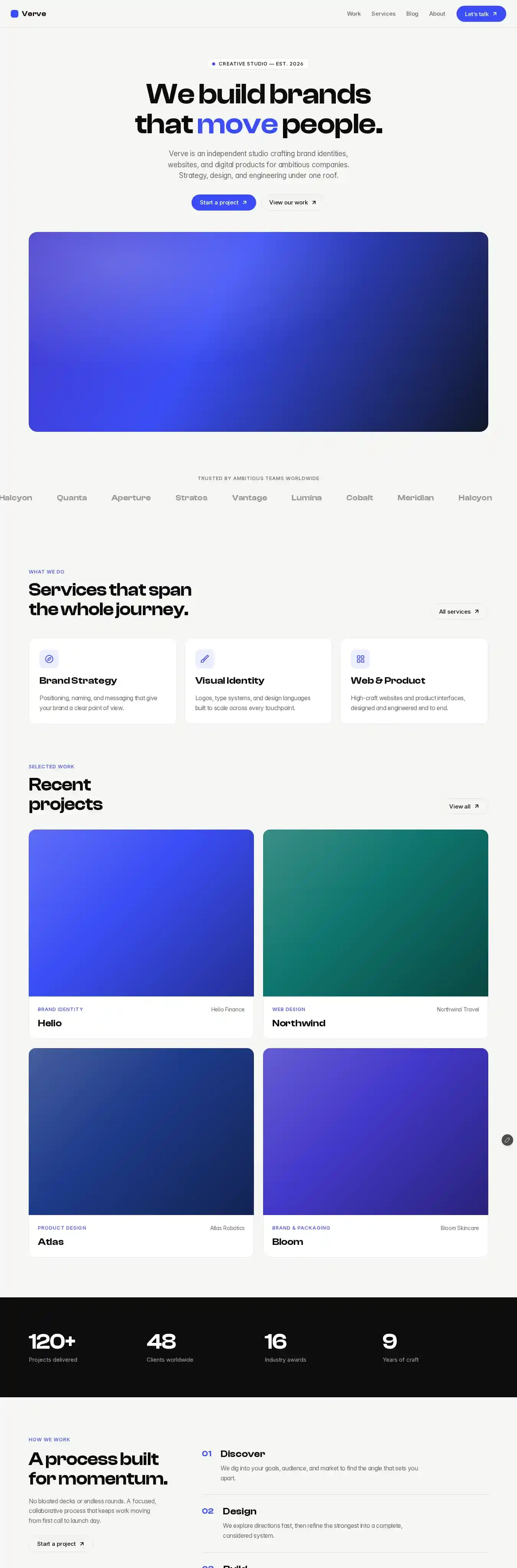 VerveAgency home page on desktop