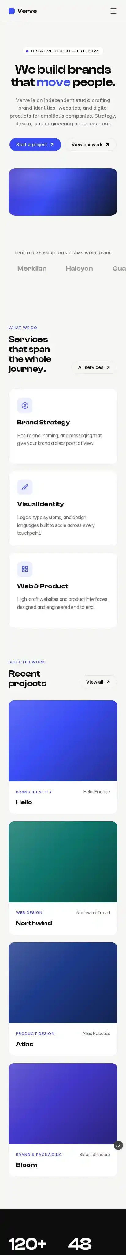 VerveAgency home page on mobile
