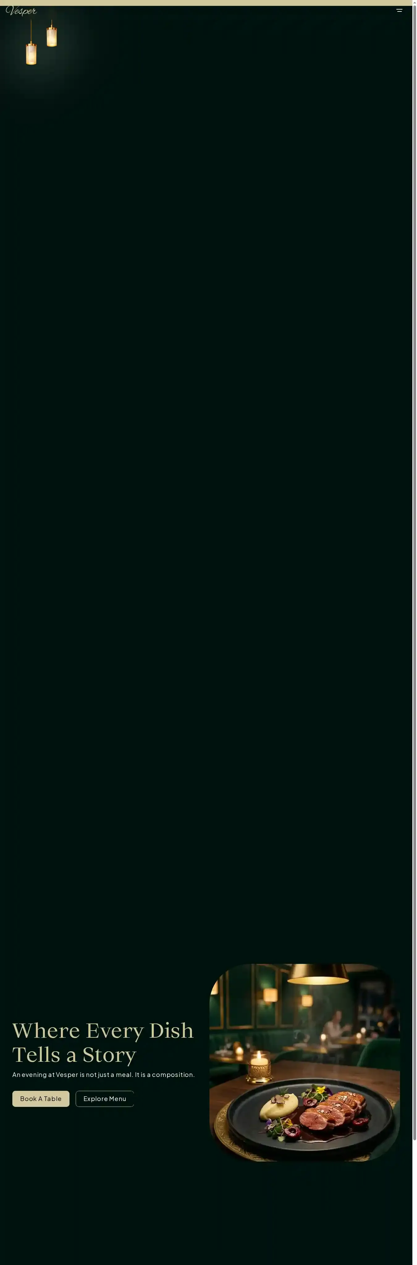 Vesper Dine home page on desktop