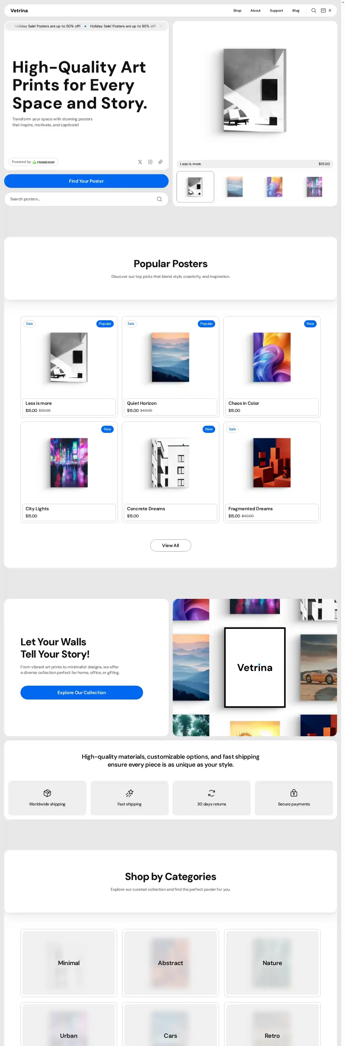 Vetrina home page on desktop