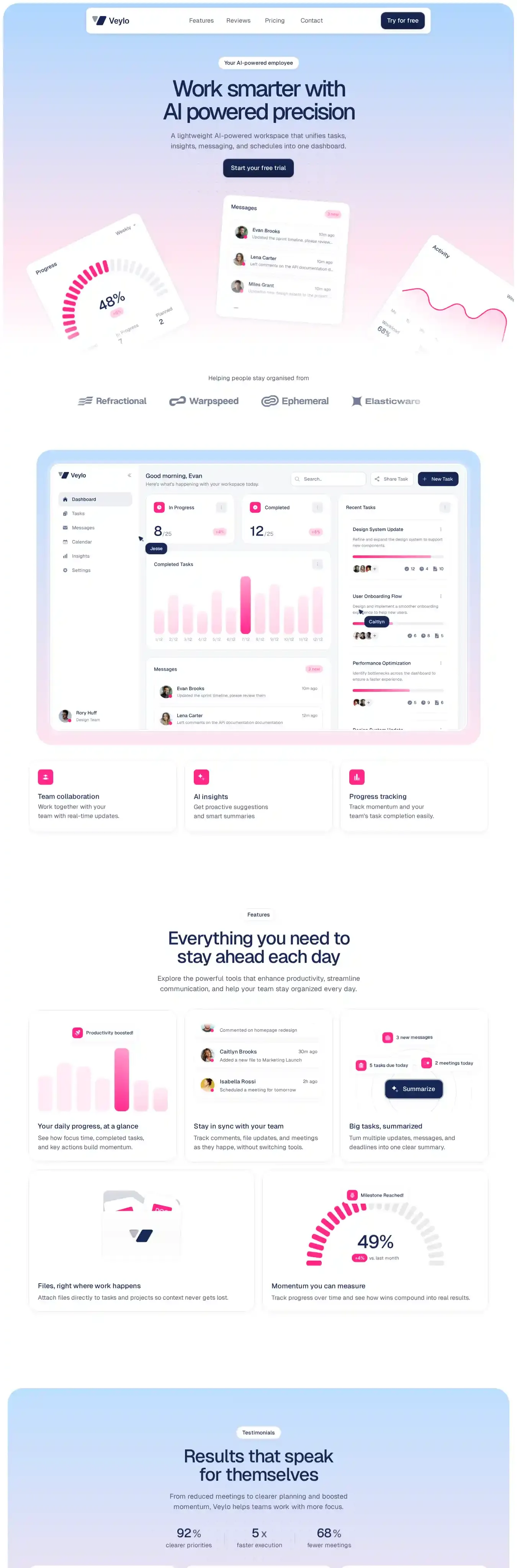 Veylo home page on desktop