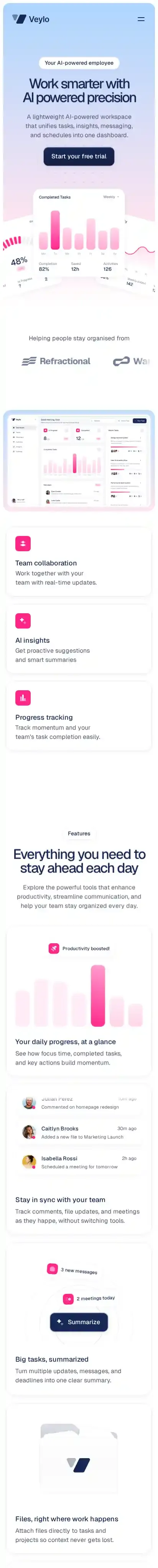 Veylo home page on mobile