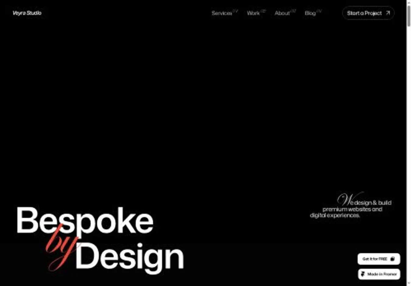 Veyra Studio home page on desktop