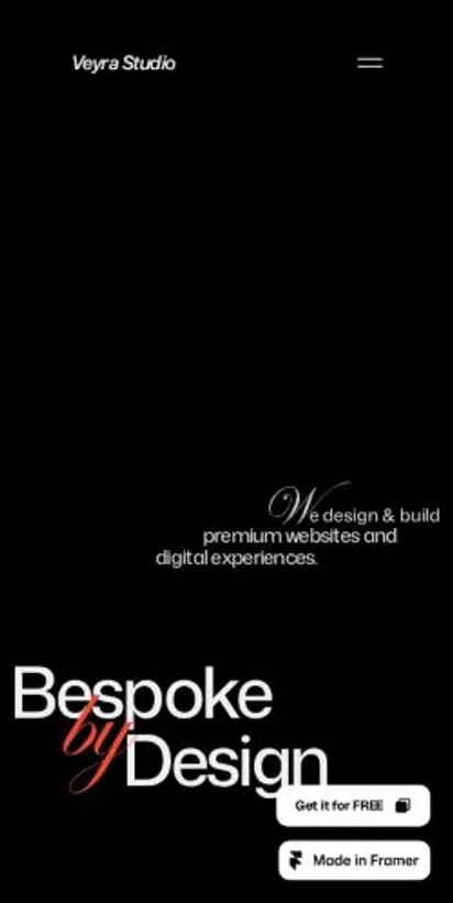 Veyra Studio home page on mobile