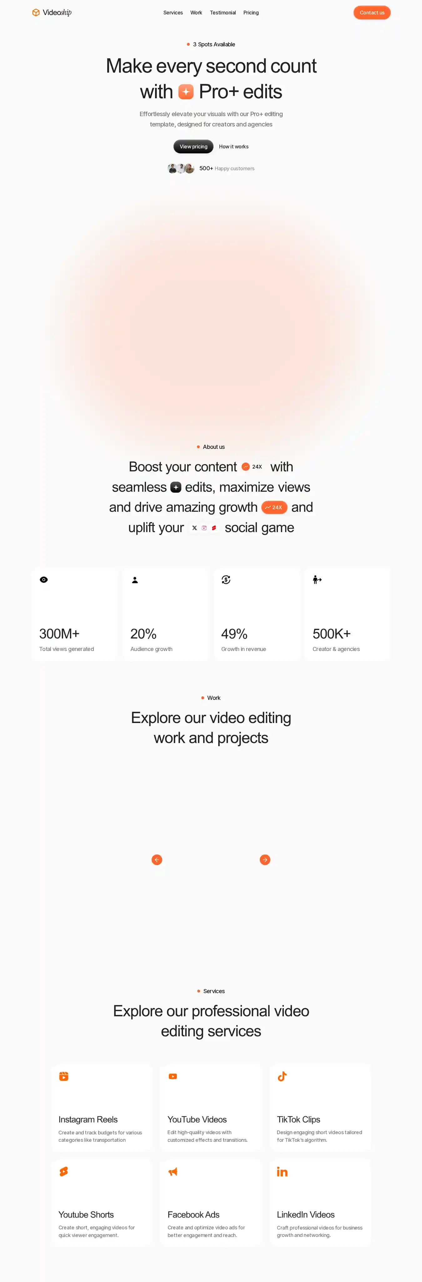 Videoship home page on desktop