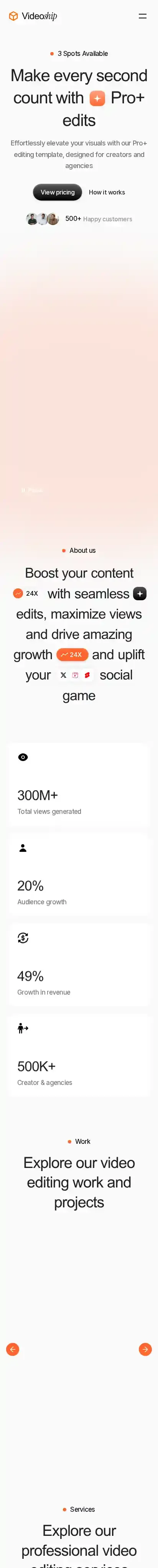 Videoship home page on mobile