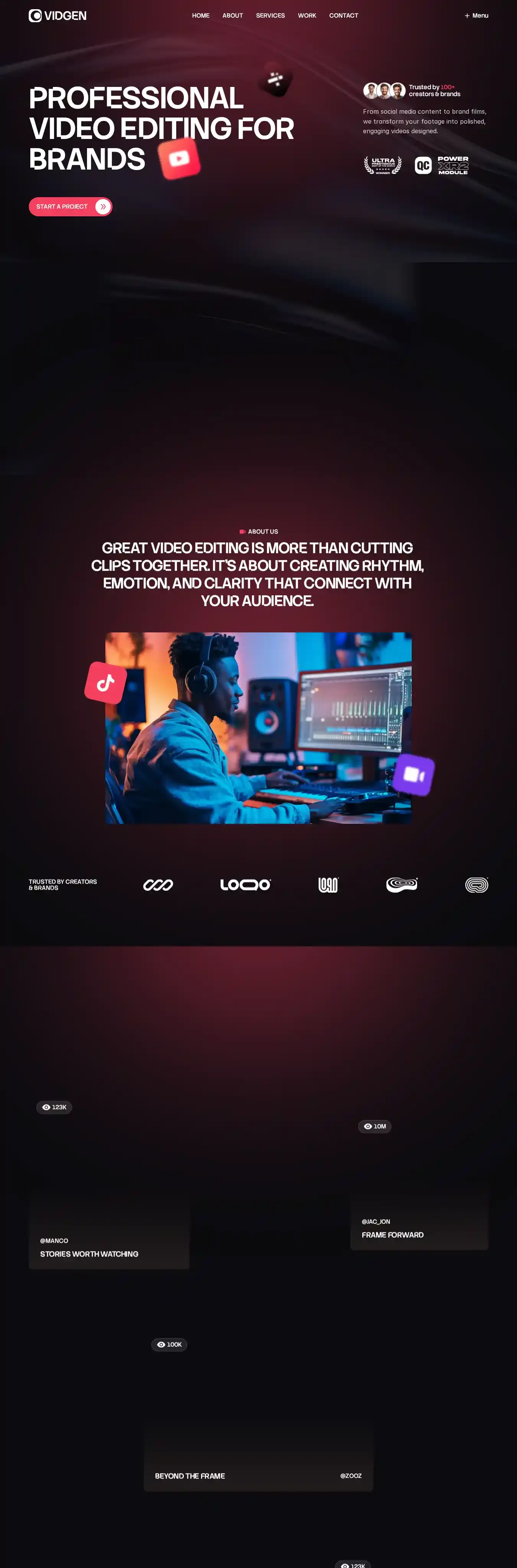 Vidgen home page on desktop