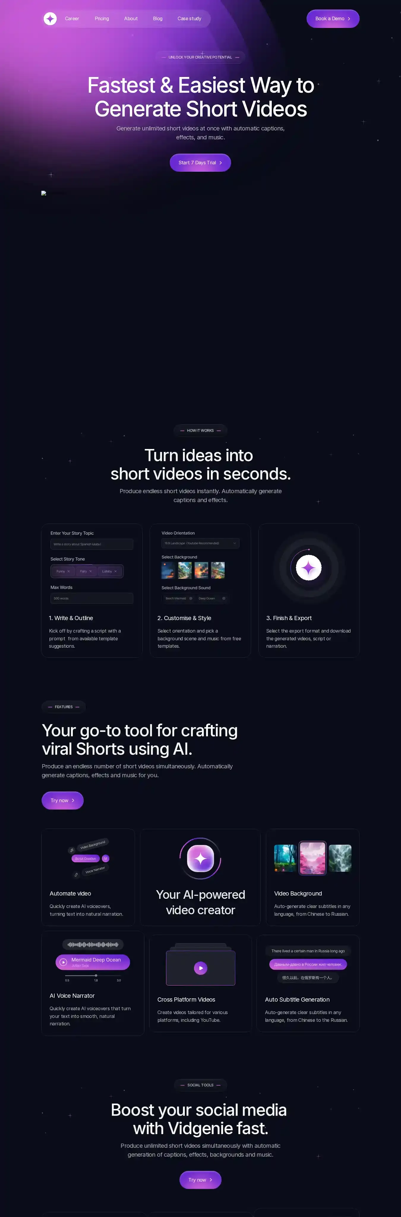 Vidgenie home page on desktop