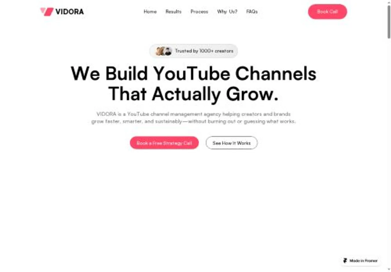 VIDORA home page on desktop