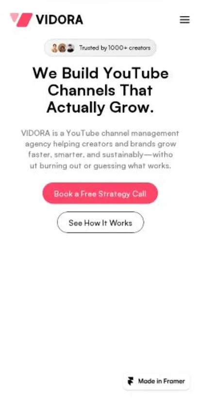 VIDORA home page on mobile