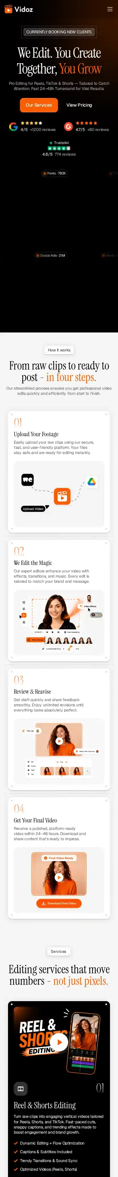 Vidoz home page on mobile