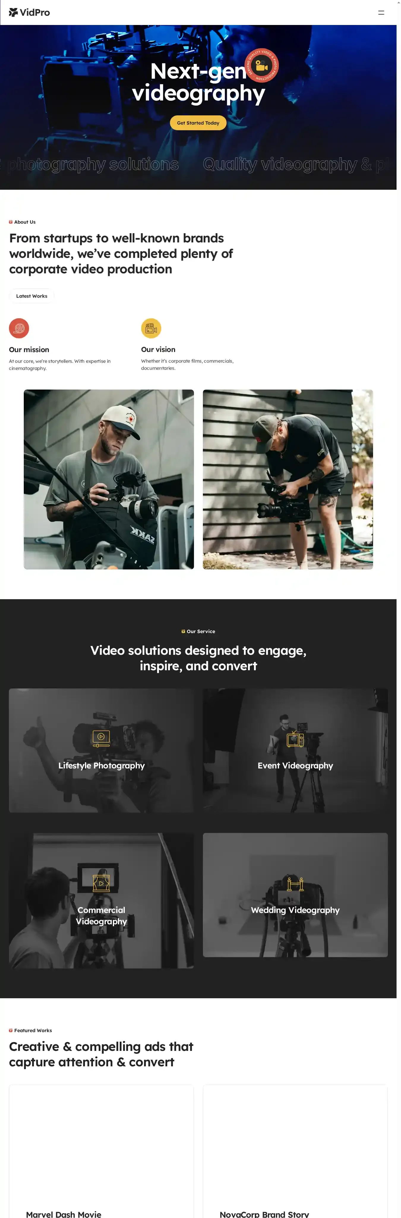 VidPro home page on desktop