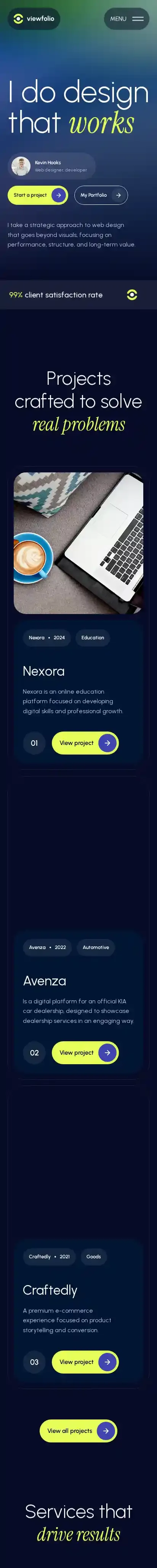 Viewfolio home page on mobile