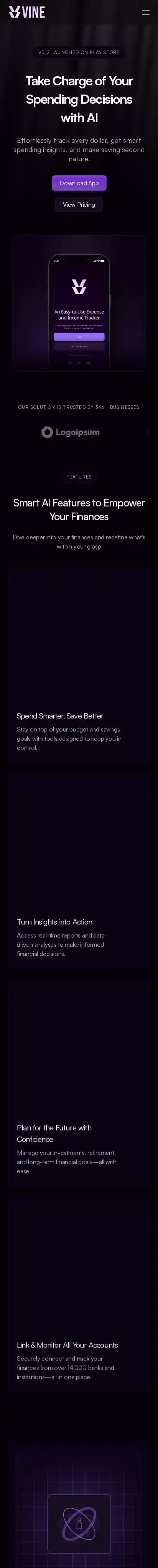 Vine home page on mobile
