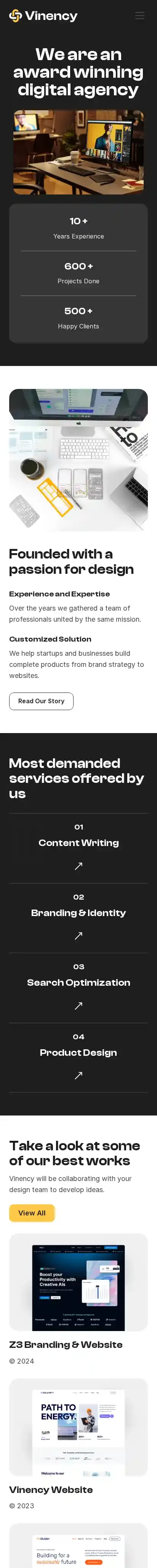 AgenVine home page on mobile