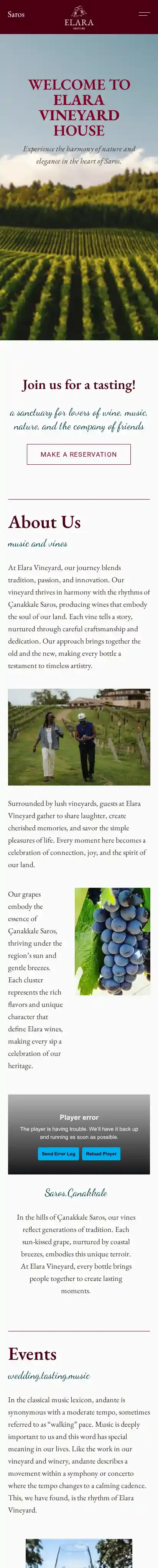 Vineyard home page on mobile