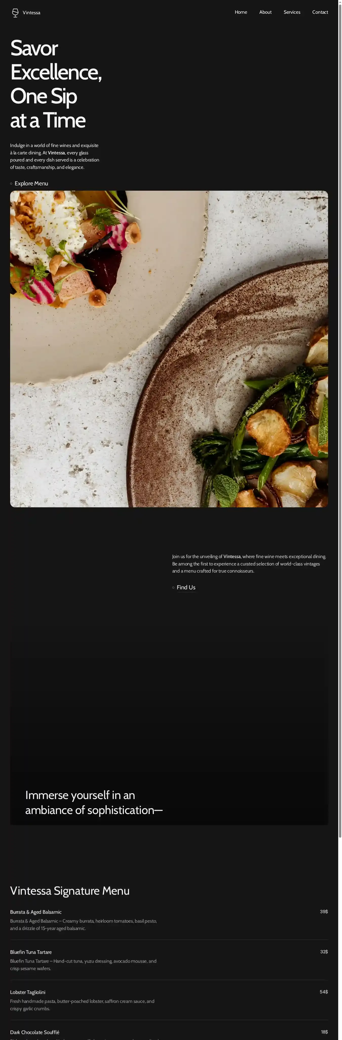Vintessa home page on desktop