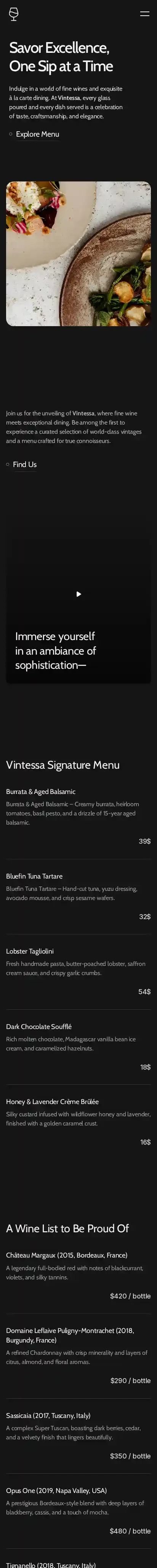 Vintessa home page on mobile