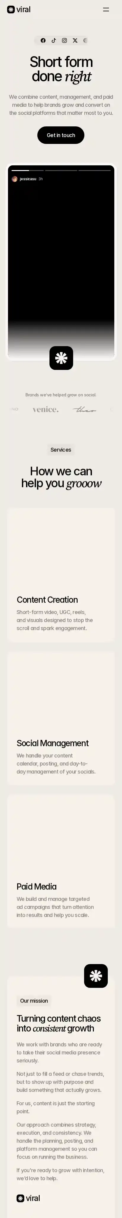 Viral home page on mobile