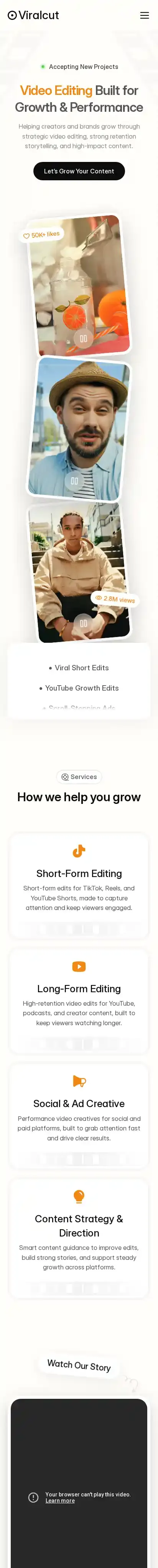 ViralCut home page on mobile