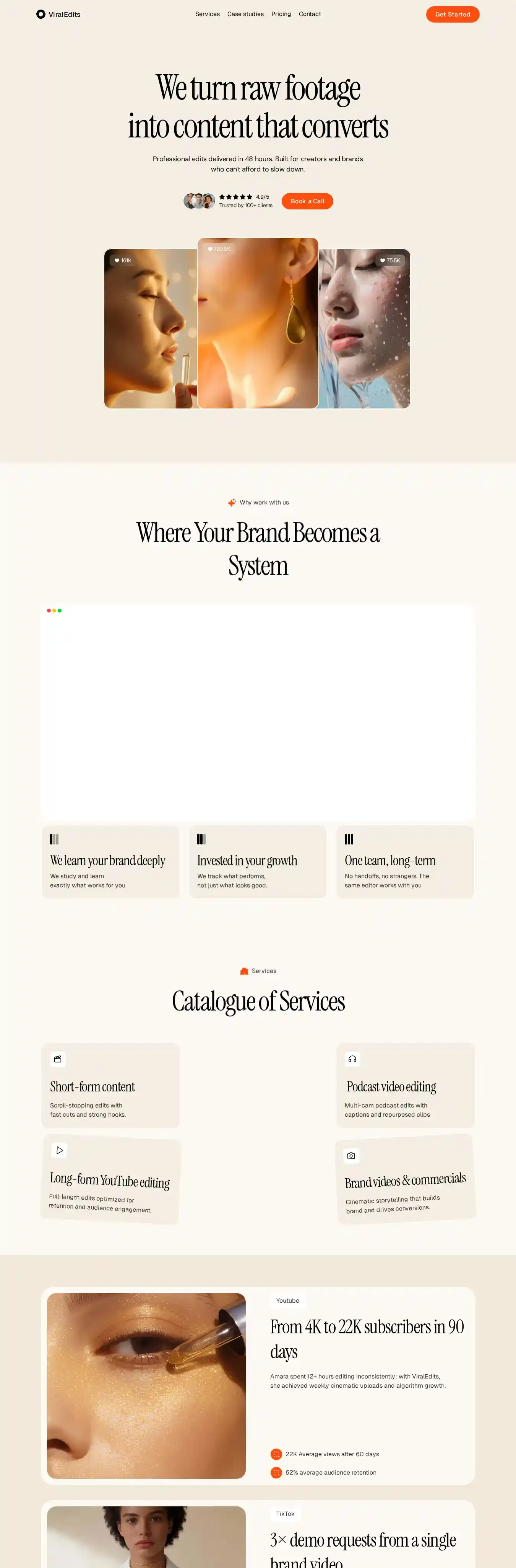 ViralEdits home page on desktop