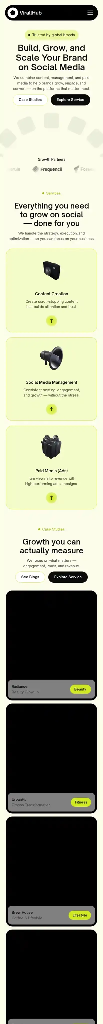 VirallHub home page on mobile