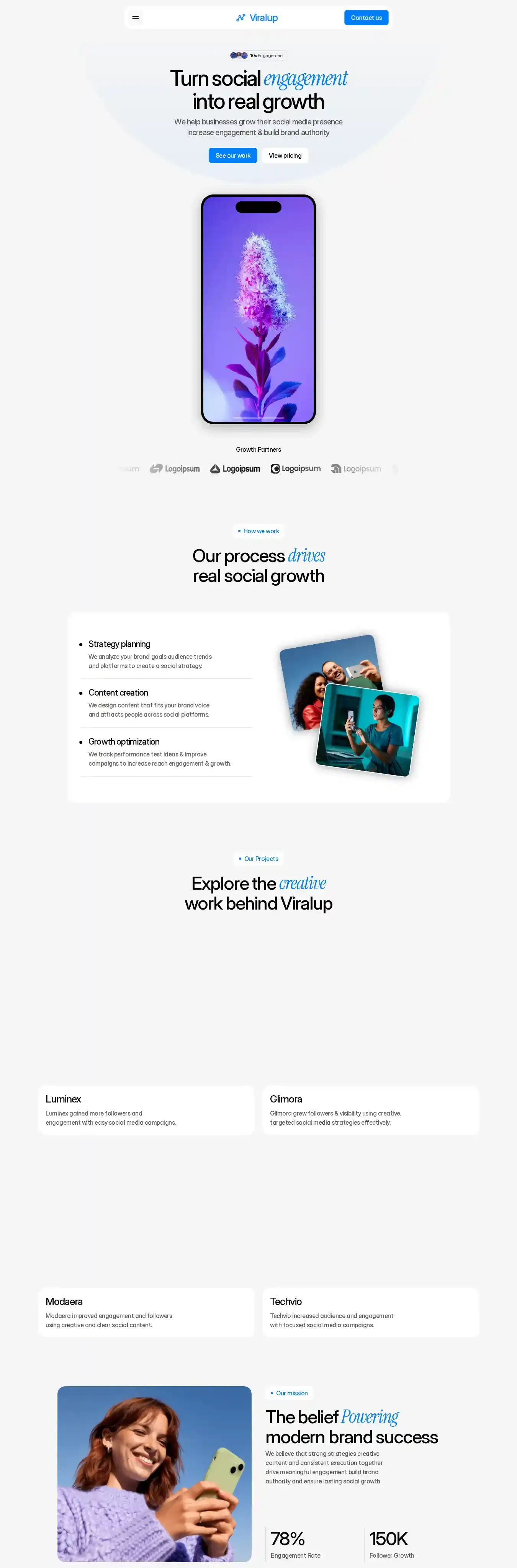 Viralup home page on desktop