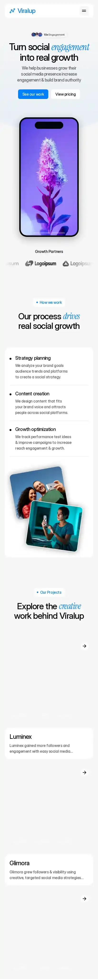 Viralup home page on mobile