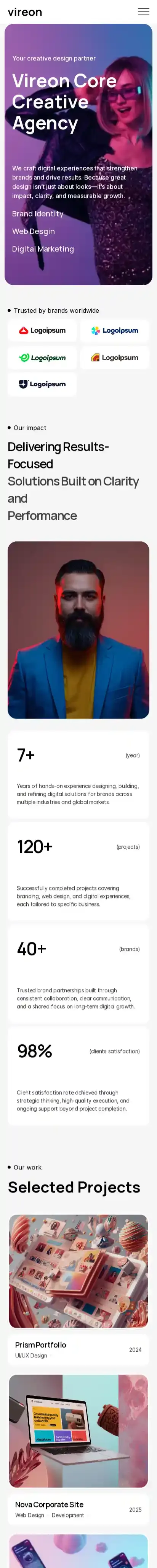 Vireon home page on mobile