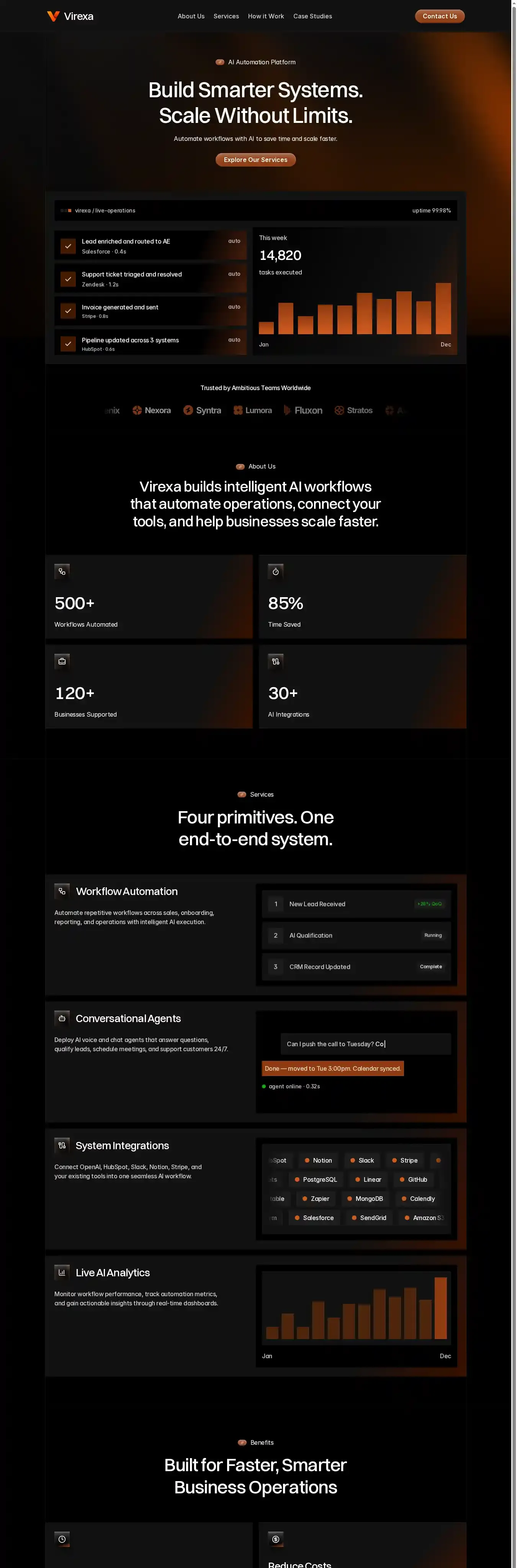 Virexa home page on desktop
