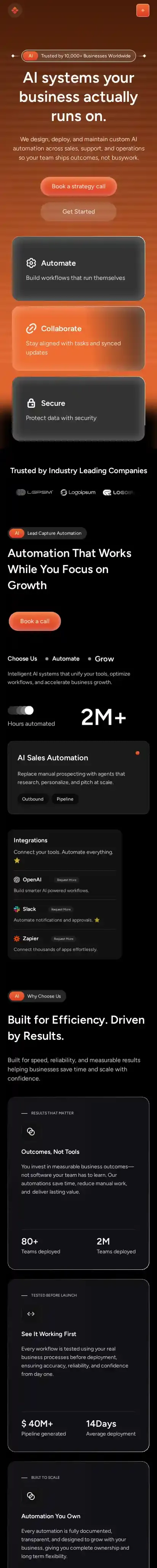 Virexon home page on mobile