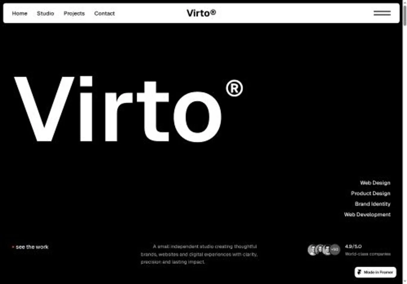 Virto home page on desktop