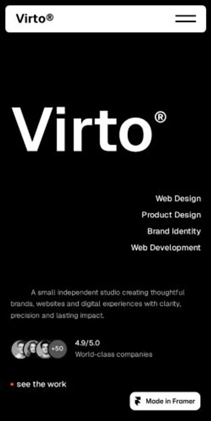 Virto home page on mobile