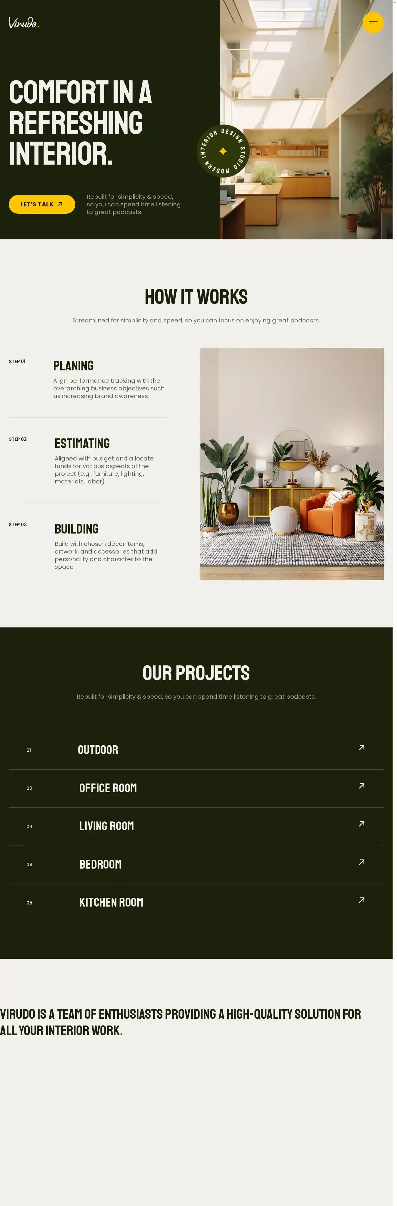 Virudo home page on desktop