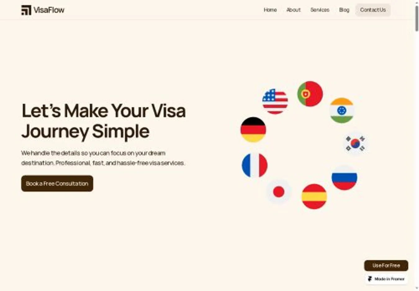 VisaFlow home page on desktop