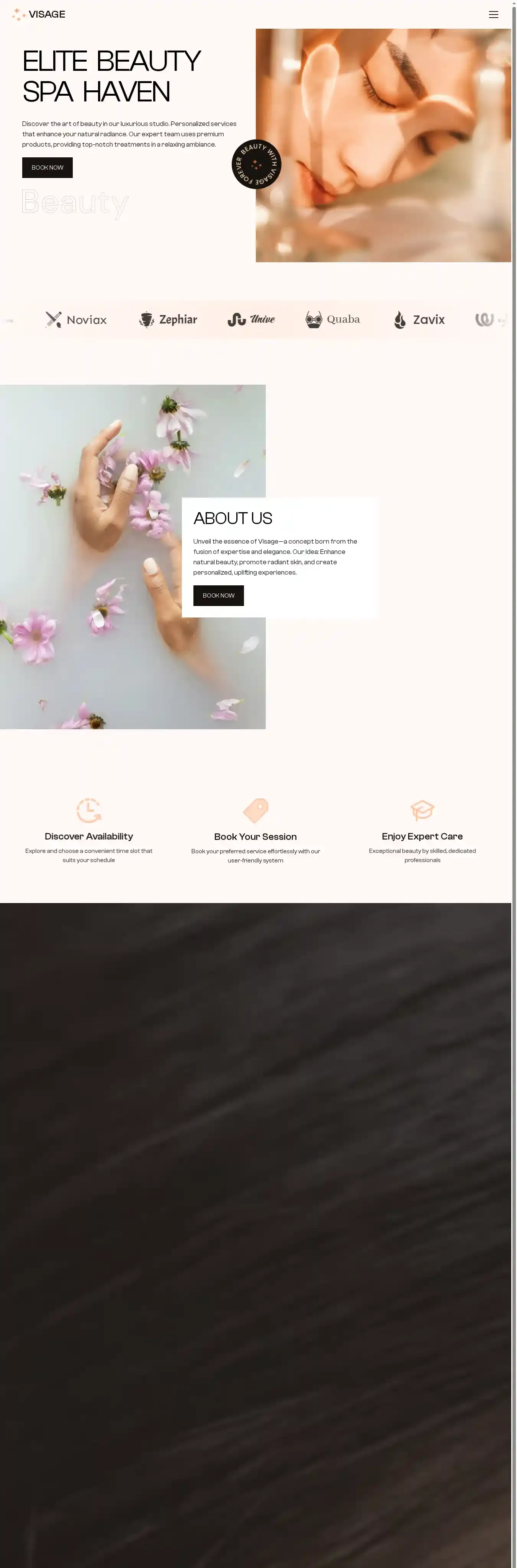 Visage home page on desktop