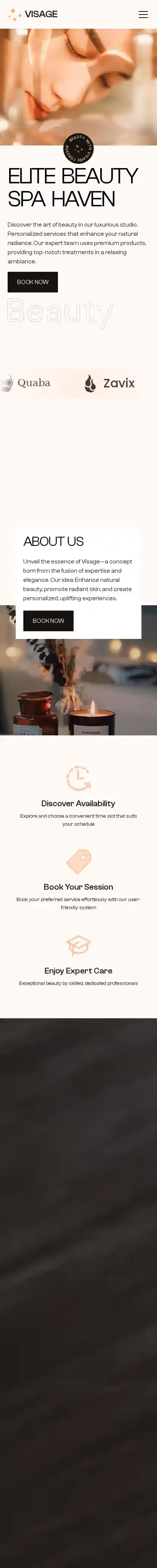 Visage home page on mobile