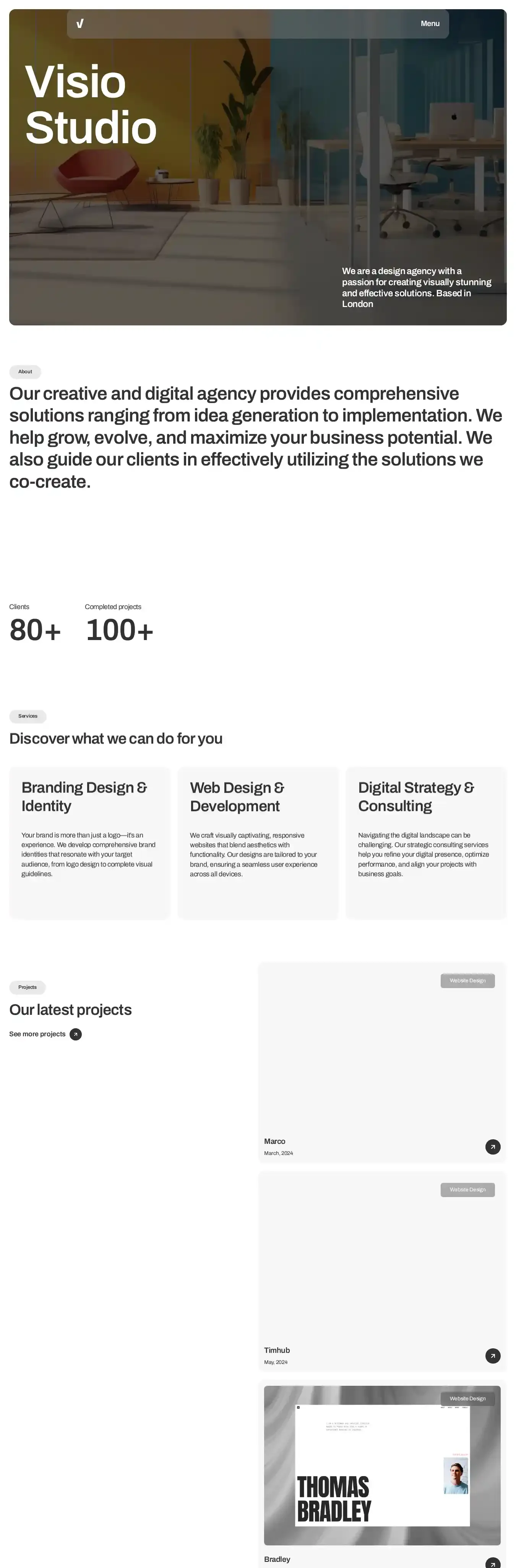Visio home page on desktop