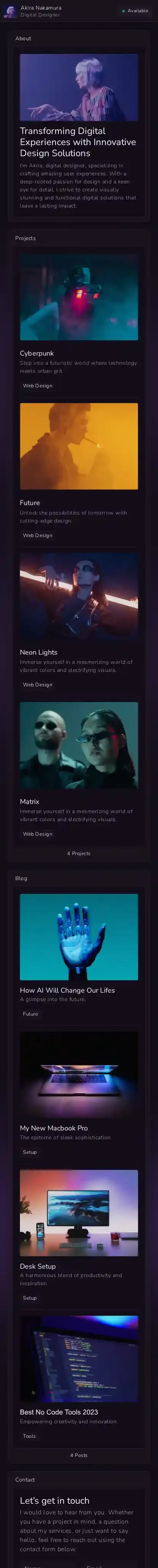 Vision home page on mobile