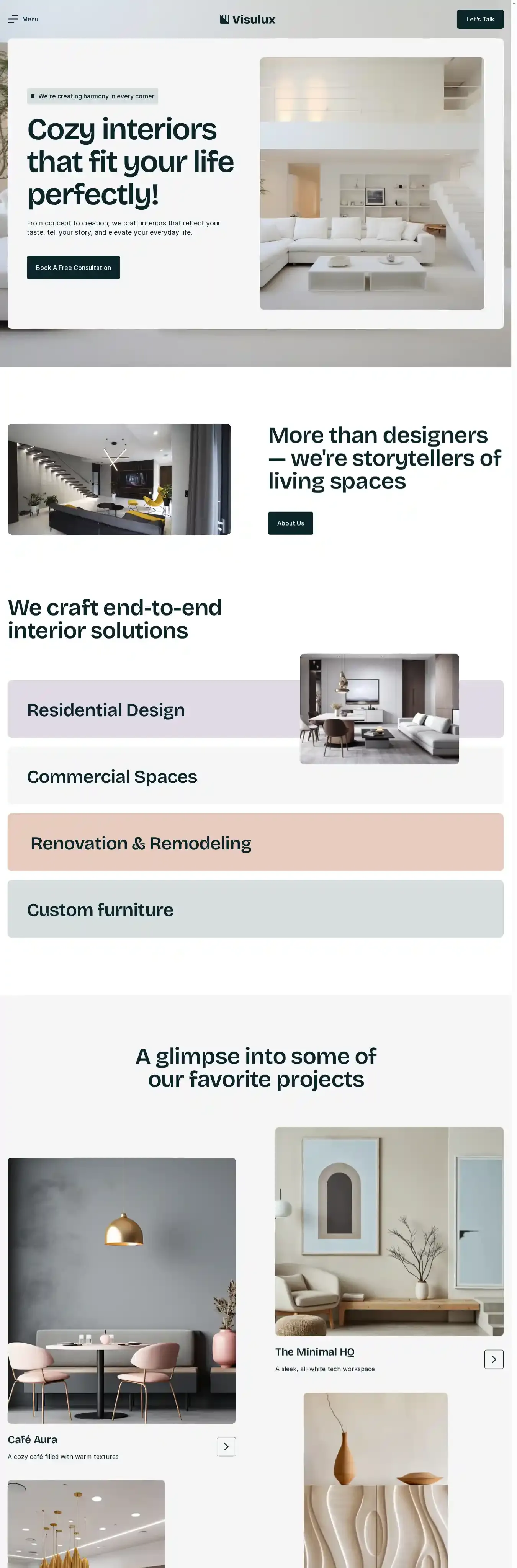 Visulux home page on desktop