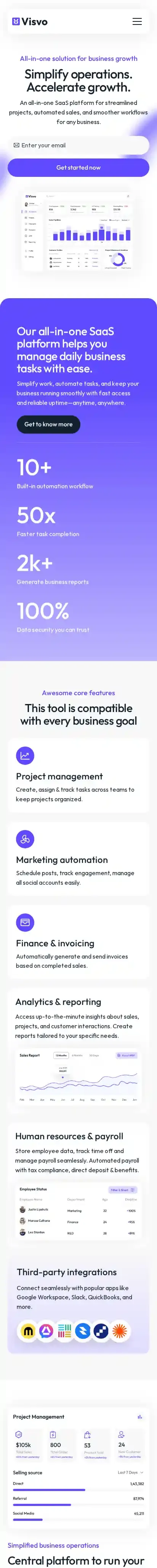 Visvo home page on mobile