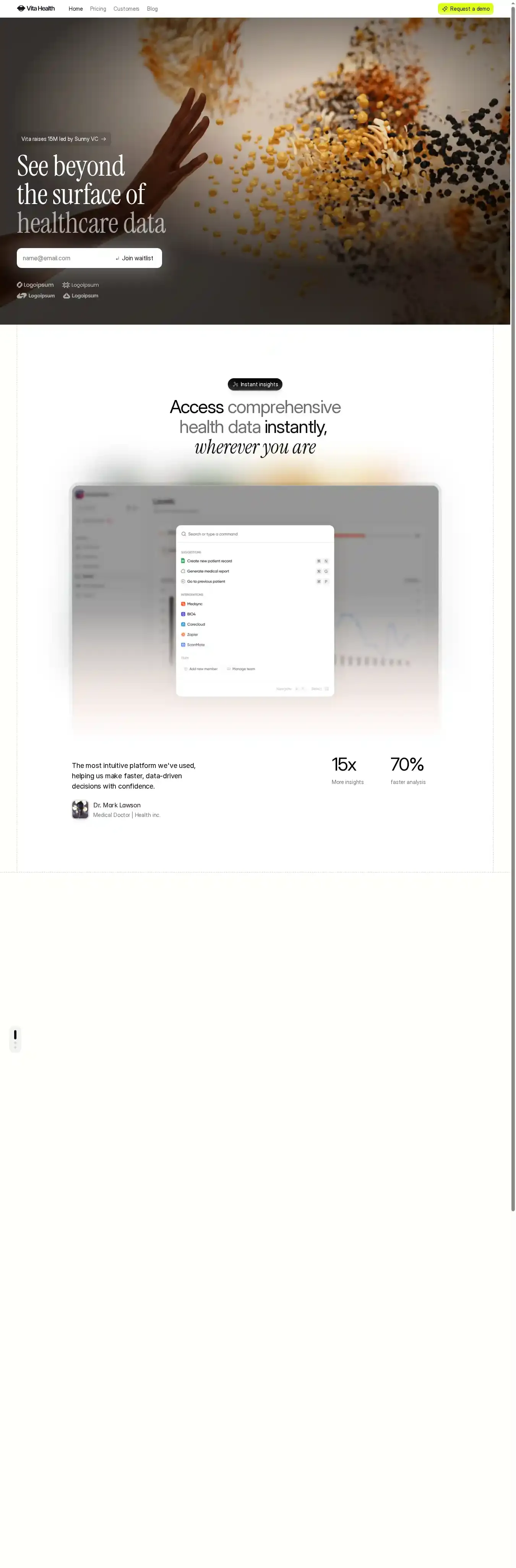 Vita home page on desktop