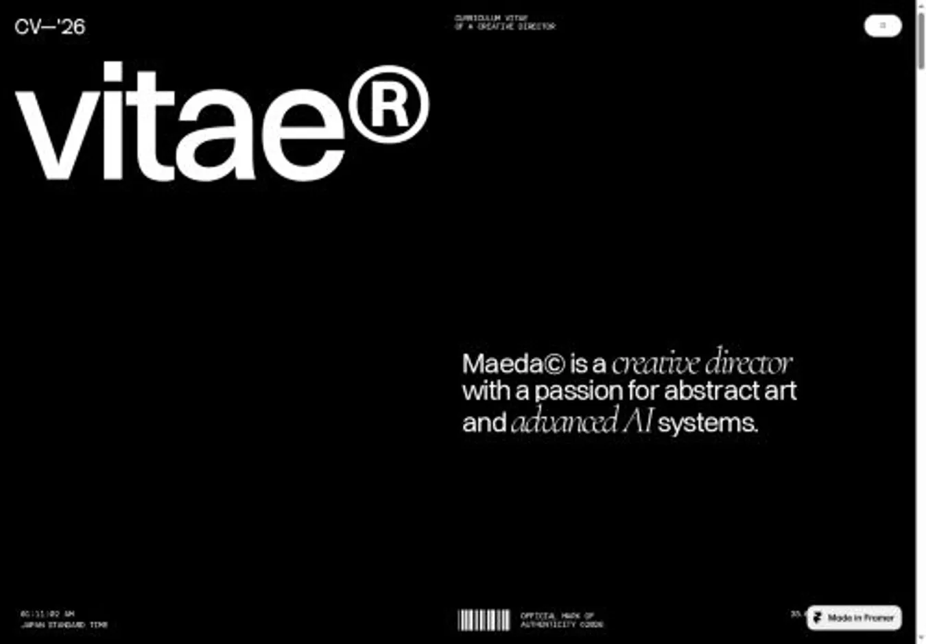 Vitae CV home page on desktop