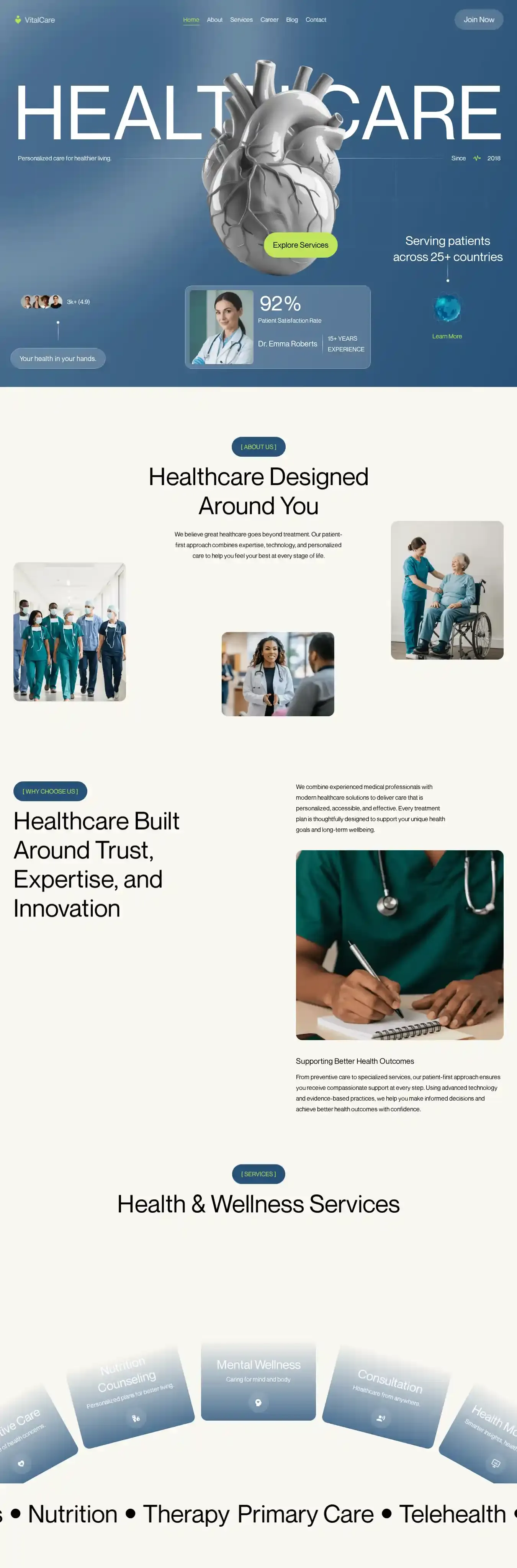 VitalCare home page on desktop