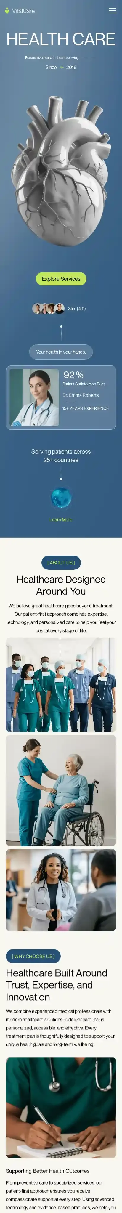 VitalCare home page on mobile