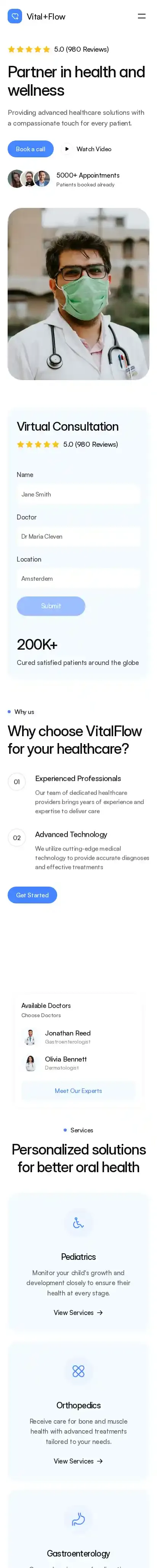 Vitalflow home page on mobile
