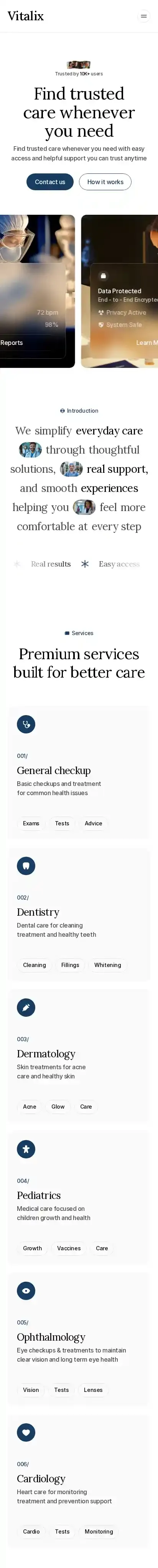 Vitalix home page on mobile