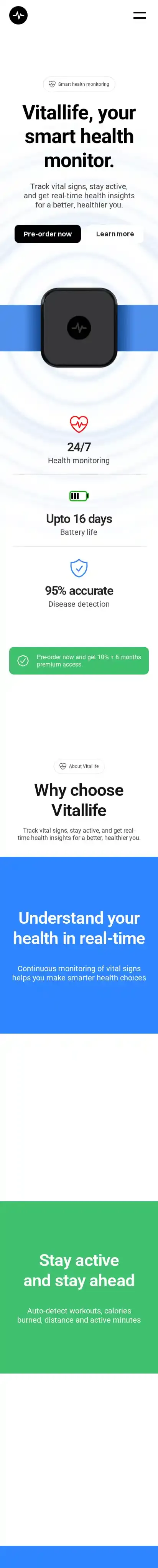 Vitallife home page on mobile