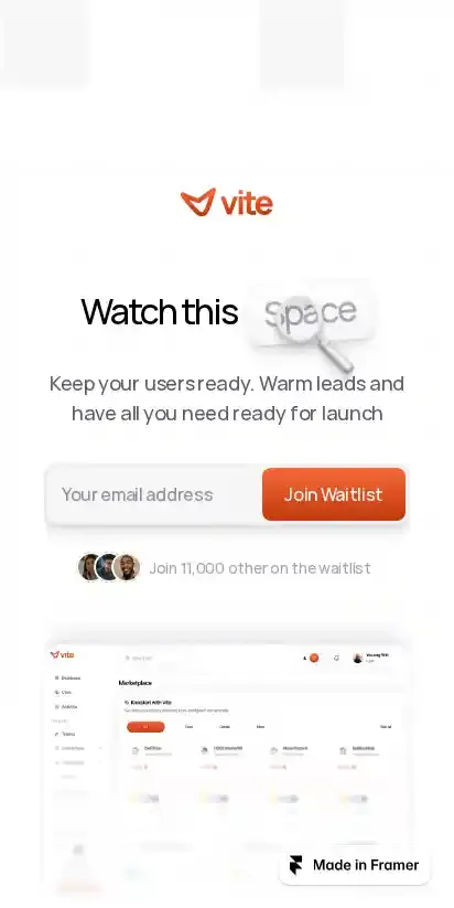 Vite Waitlist home page on mobile