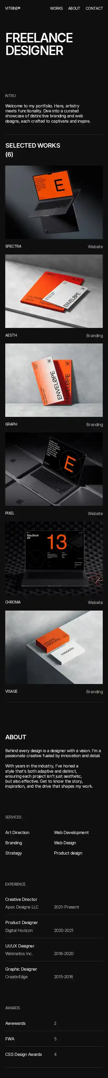VITRINE home page on mobile